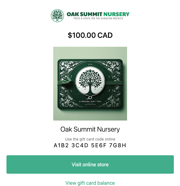 Tarjeta regalo digital de Oak Summit Nursery