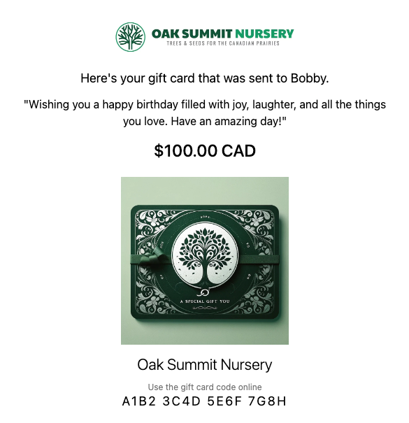 Tarjeta regalo digital de Oak Summit Nursery